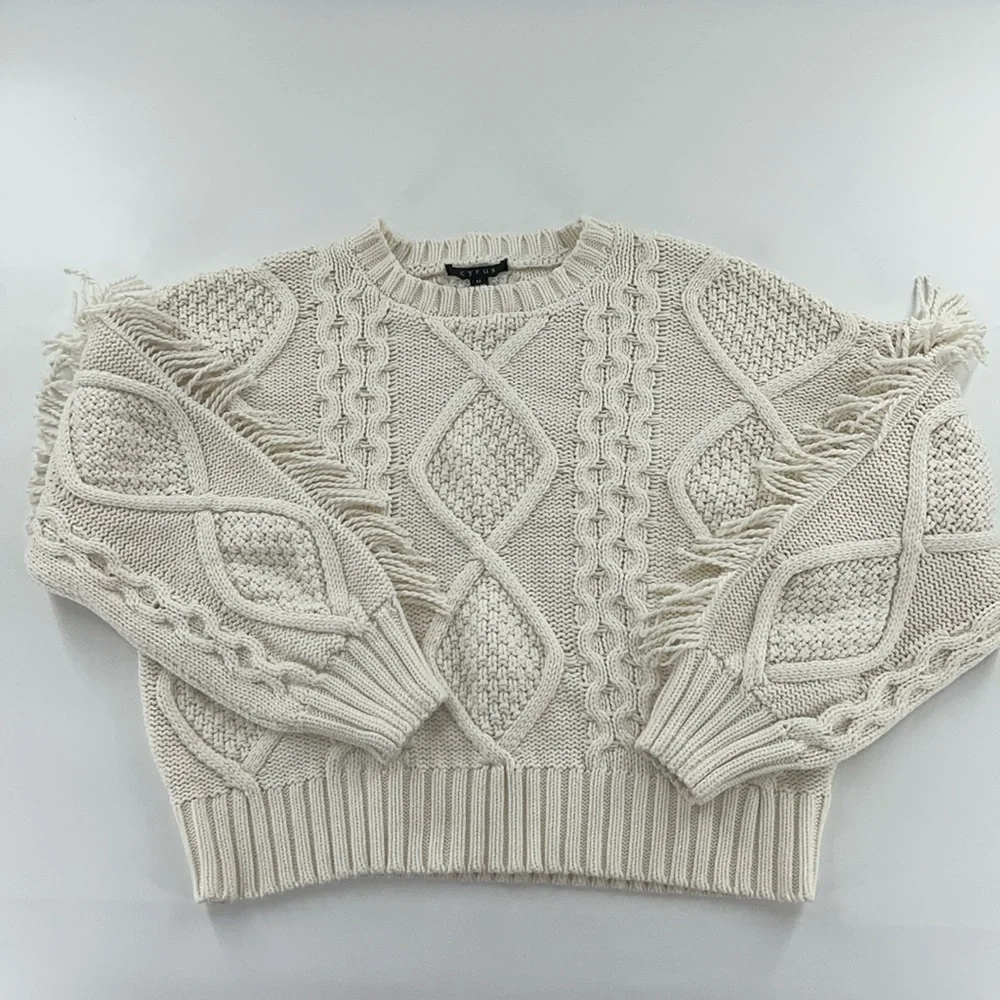 Cyrus Cable knit Women's Cream Sweater with Fringe western‎ cowgirl medium